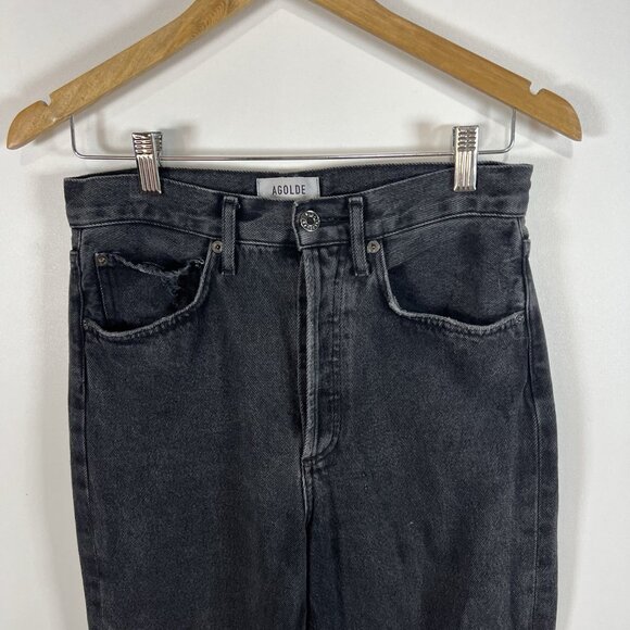 AGOLDE 90s Mid Rise Loose Sz 24 Smokestack Black Women’s Jeans Grunge Distressed - Picture 2 of 10